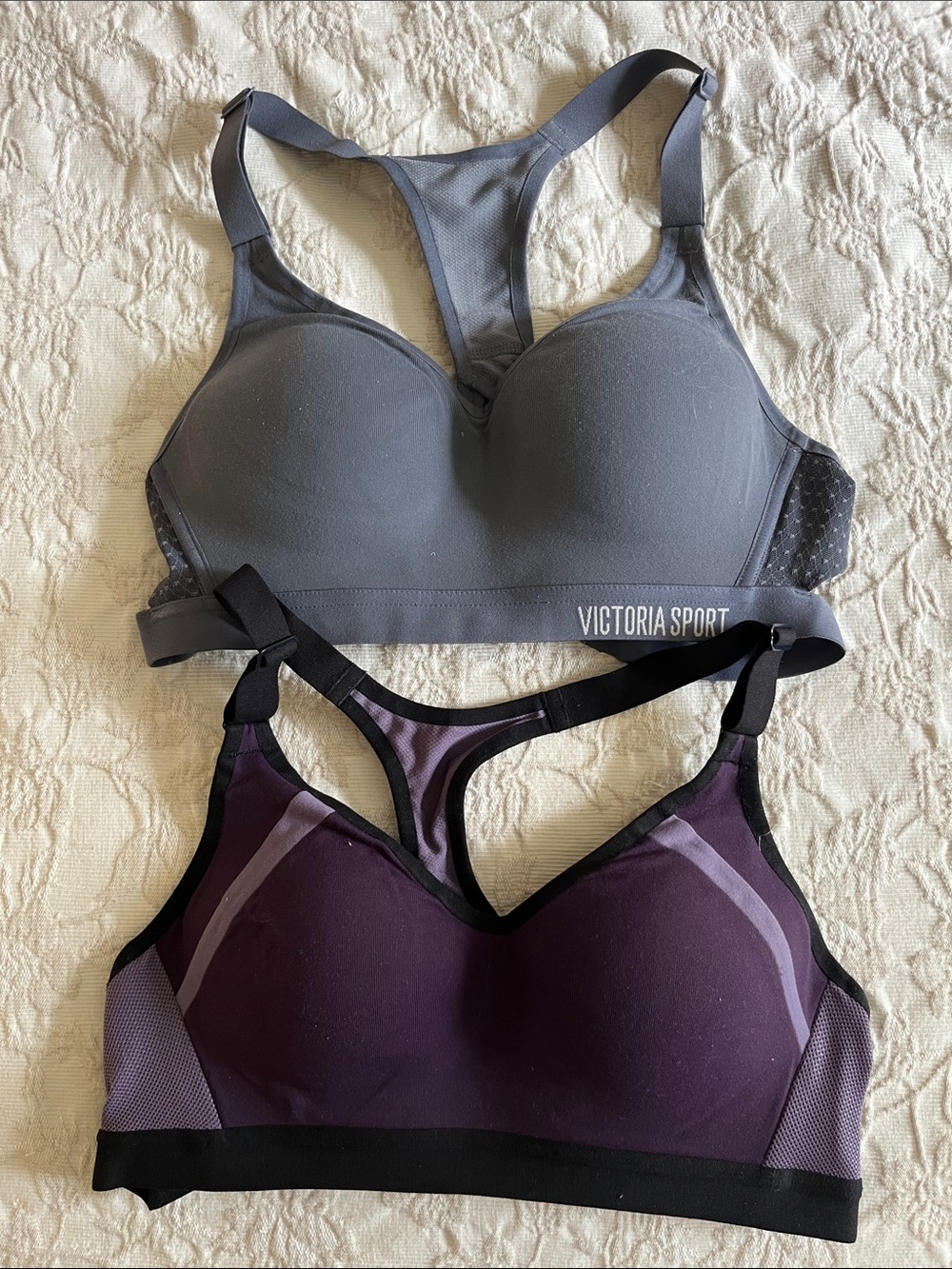 Victoria's Secret Gray and Purple Racerback Sports Bra Duo